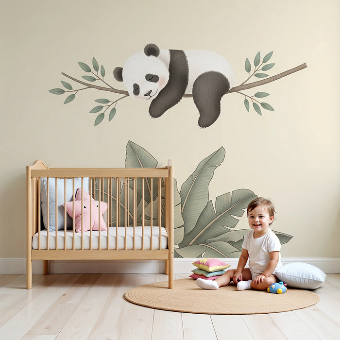 Papier peint chambre bébé | Panda endormi sur une branche