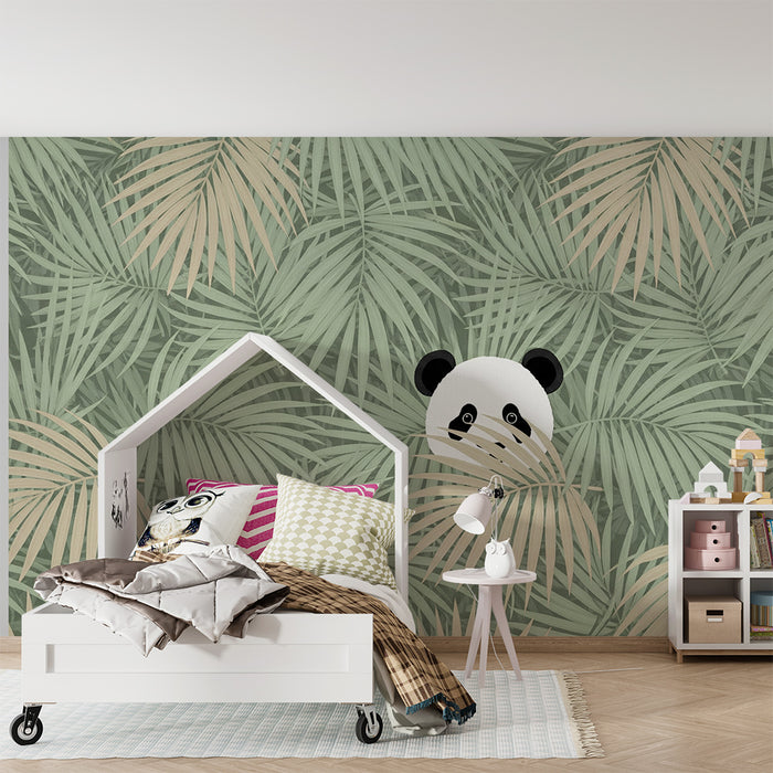 Lastenhuoneen tapetti | Leikkisä panda palmujen keskellä