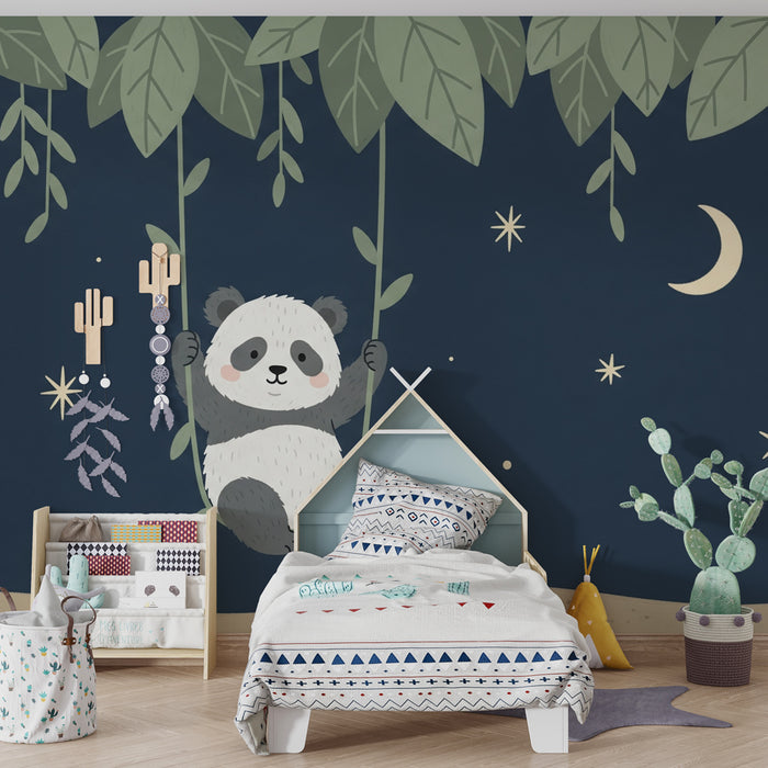 Tapeta dětský pokoj | Rozkošný panda pod hvězdami