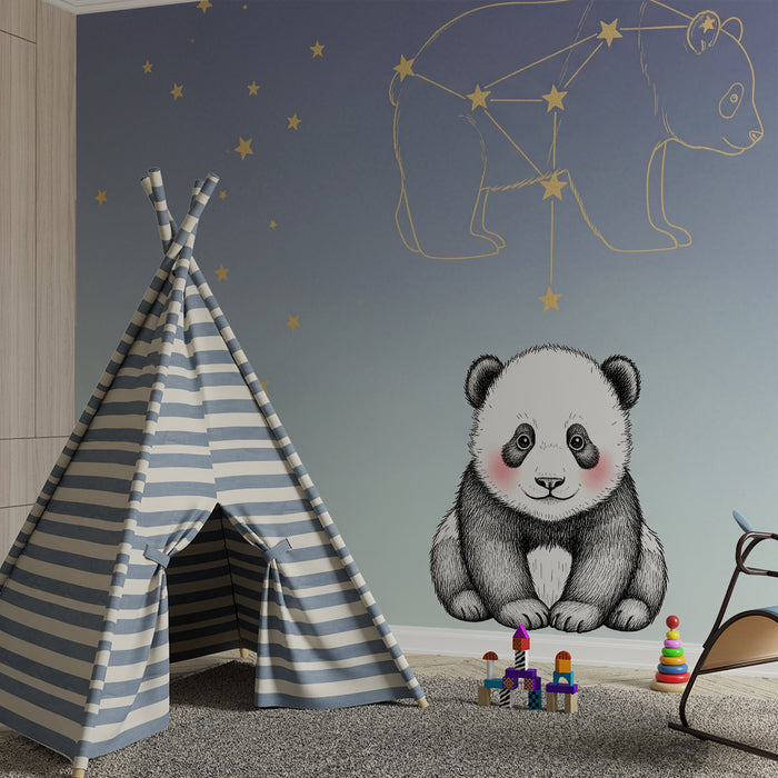 Barntapet | Panda och stjärnbeströdda konstellationer