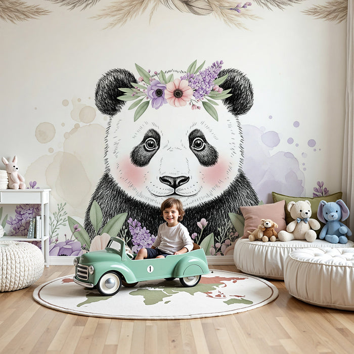 Papier peint chambre bébé | Panda floral et douceur printanière