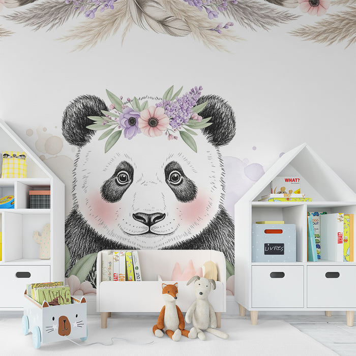 Papier peint chambre bébé | Panda floral et douceur printanière