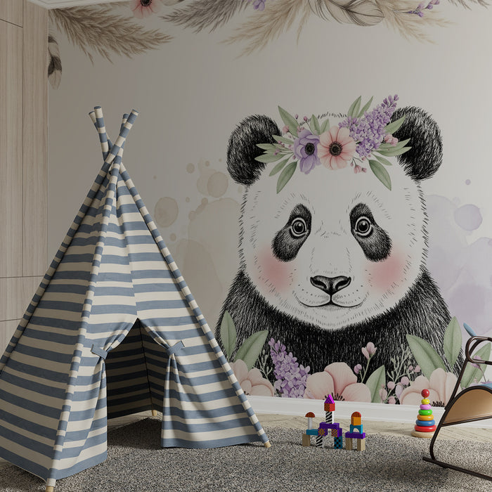 Papier peint chambre bébé | Panda floral et douceur printanière