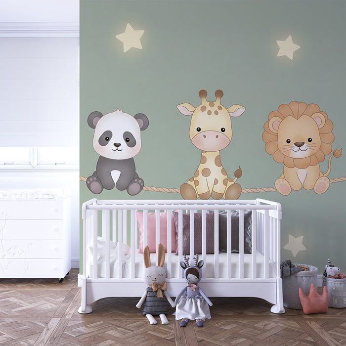 Lastenhuoneen tapetti | Panda, kirahvi ja leijona tähtien alla