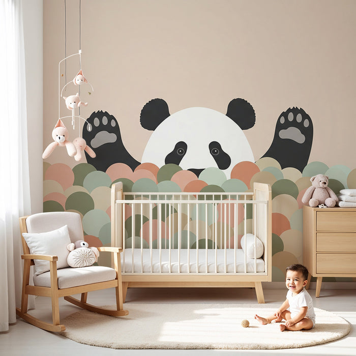 Tapet barnerom | Panda-spiller midt i fargerike baller