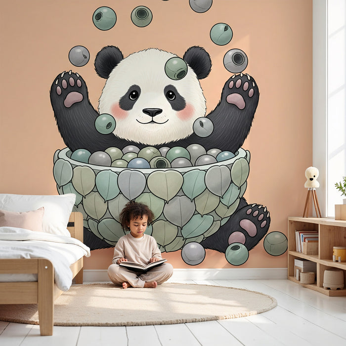 Tapet barnerom | Panda leker med fargerike kuler