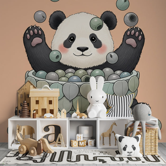 Tapet barnerom | Panda leker med fargerike kuler