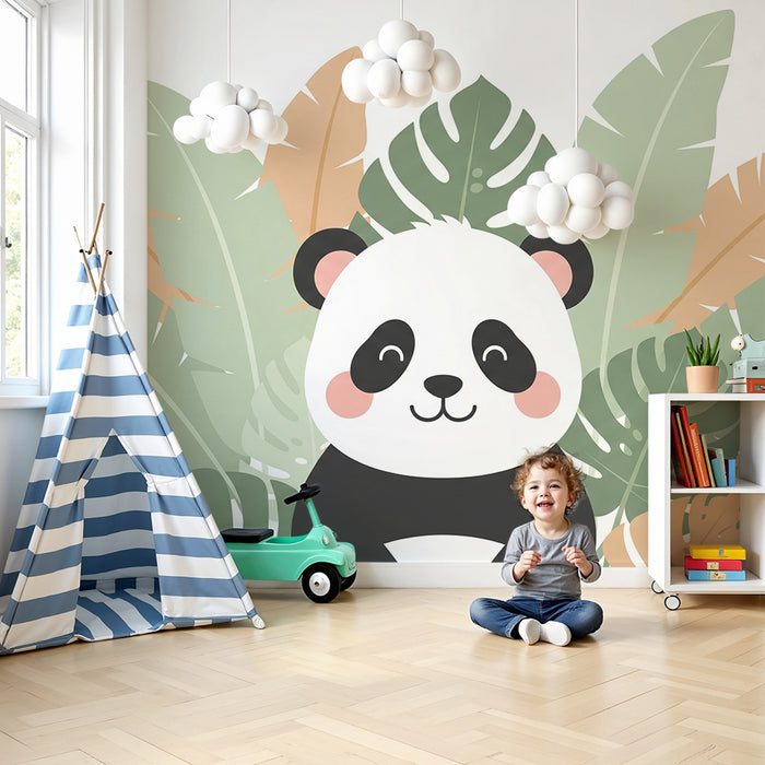 Lastenhuoneen tapetti | Iloinen panda keskellä viidakkoa