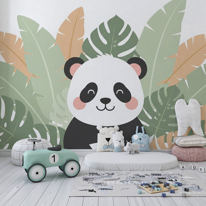 Lastenhuoneen tapetti | Iloinen panda keskellä viidakkoa