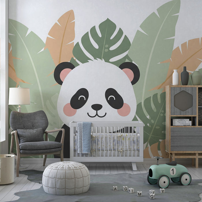 Lastenhuoneen tapetti | Iloinen panda keskellä viidakkoa