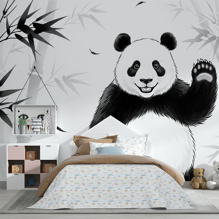 Børneværelses tapet | Glad panda blandt bambus