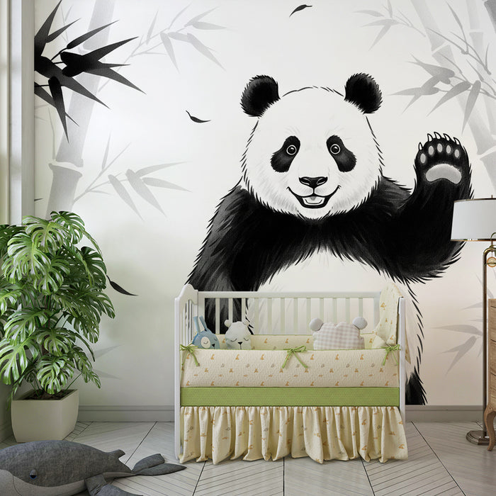 Børneværelses tapet | Glad panda blandt bambus