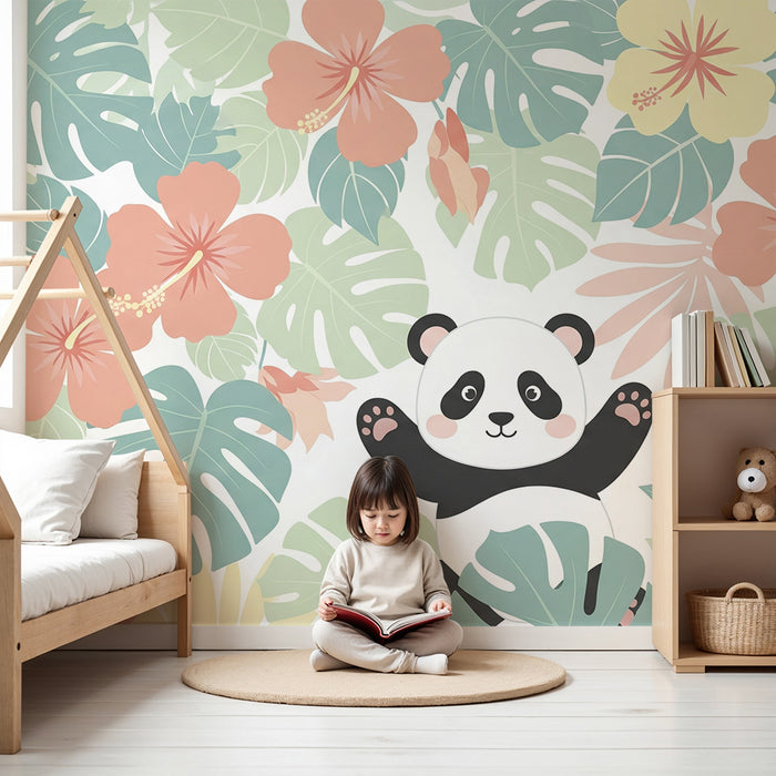 Barntapet | Glada pandor mitt i tropiska blommor