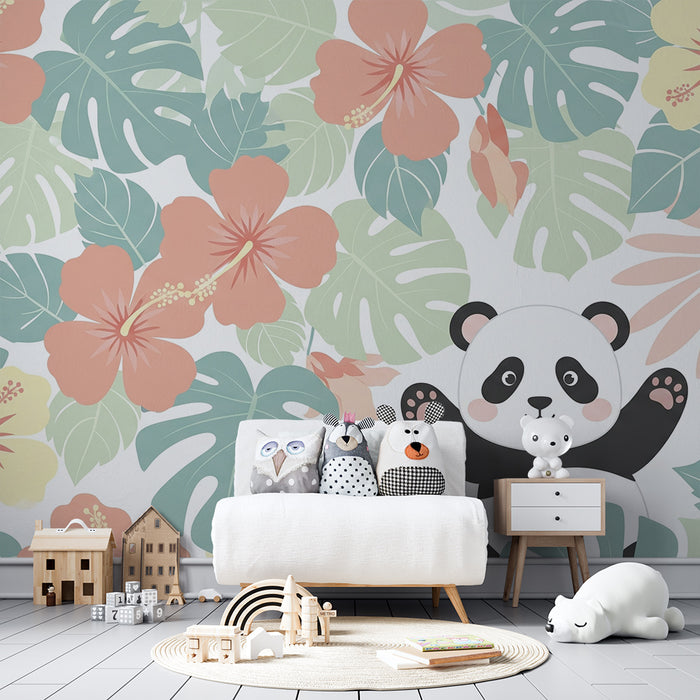 Barntapet | Glada pandor mitt i tropiska blommor