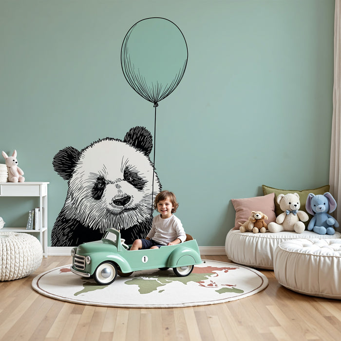 Papier peint chambre bébé | Panda joyeux avec ballon