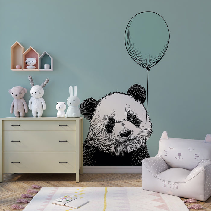 Papier peint chambre bébé | Panda joyeux avec ballon