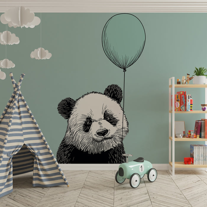 Papier peint chambre bébé | Panda joyeux avec ballon