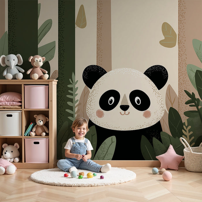 Babyzimmer Tapete | Niedlicher Panda inmitten des grünen Dschungels