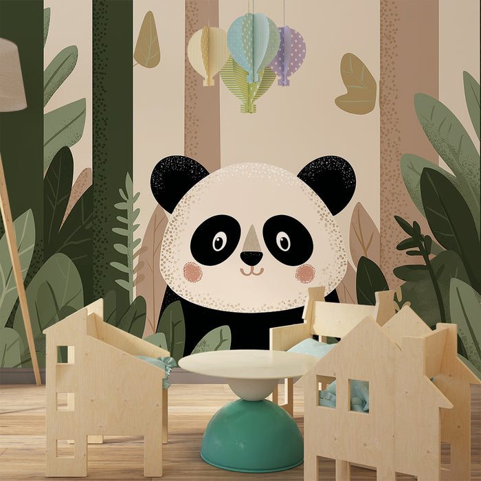 Babyzimmer Tapete | Niedlicher Panda inmitten des grünen Dschungels