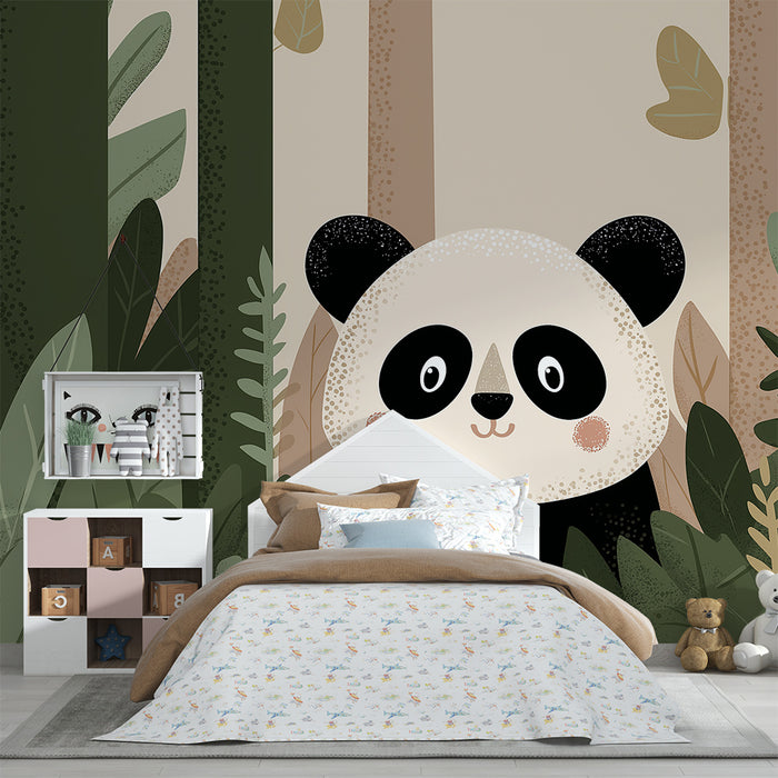 Babyzimmer Tapete | Niedlicher Panda inmitten des grünen Dschungels