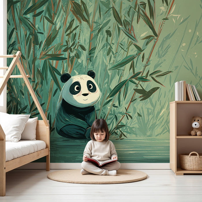 Babyzimmer Tapete | Niedlicher Panda inmitten von Bambus