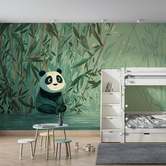 Babyzimmer Tapete | Niedlicher Panda inmitten von Bambus