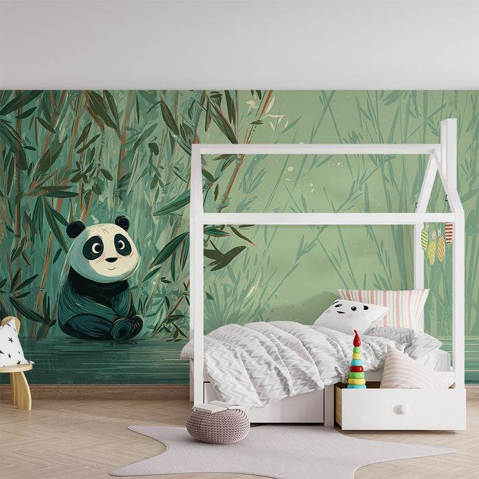 Babyzimmer Tapete | Niedlicher Panda inmitten von Bambus