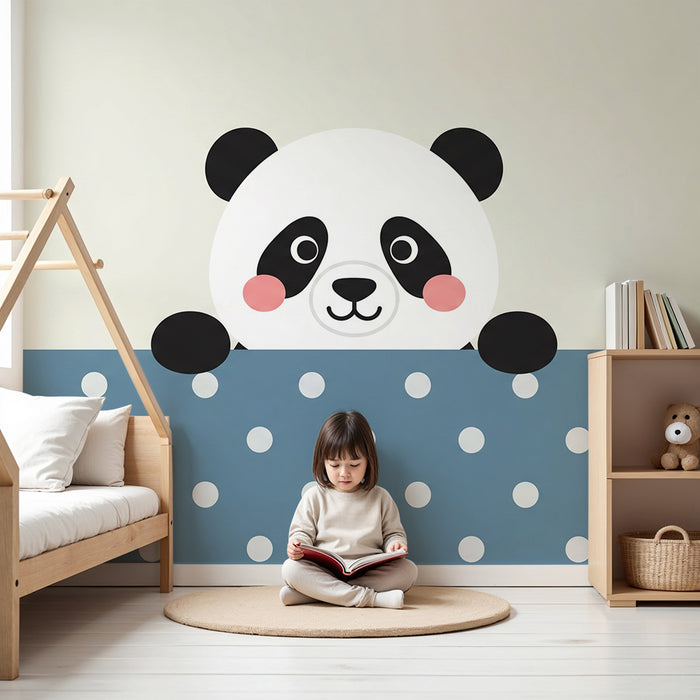 Papier de parede detskej izby | Roztomilý panda s modrými bodkami v pozadí