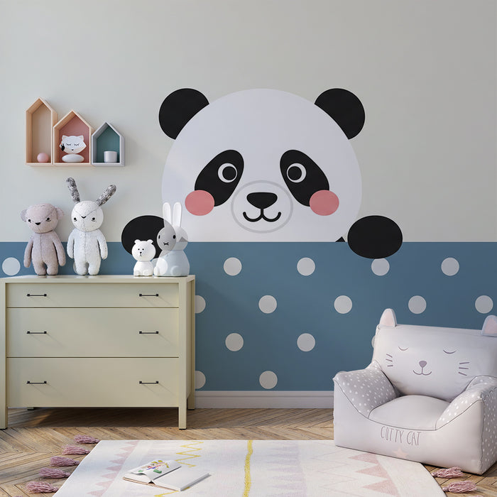 Papier de parede detskej izby | Roztomilý panda s modrými bodkami v pozadí