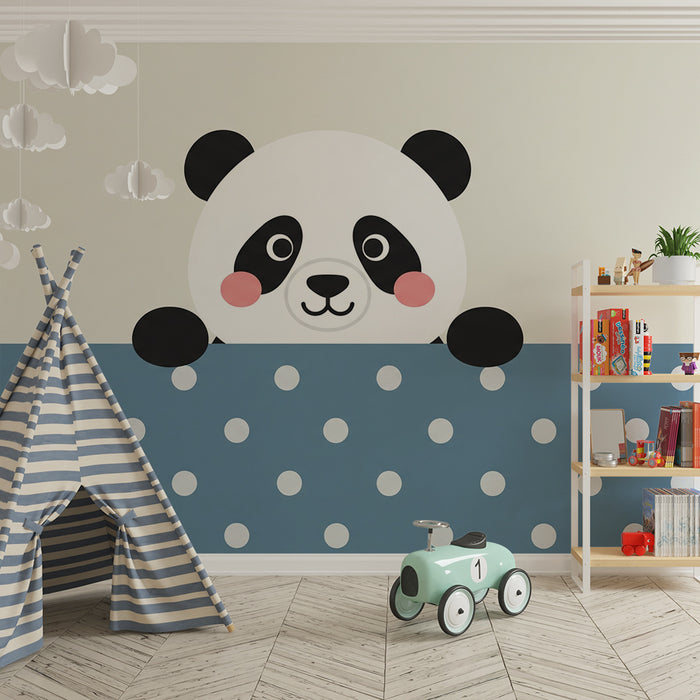Papier de parede detskej izby | Roztomilý panda s modrými bodkami v pozadí