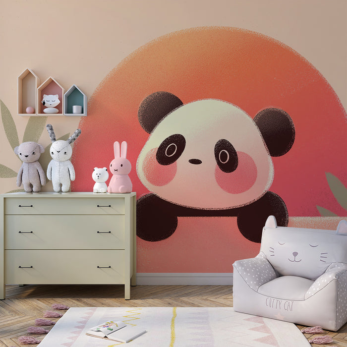 Nursery room wallpaper | Cute panda with a pastel sunset