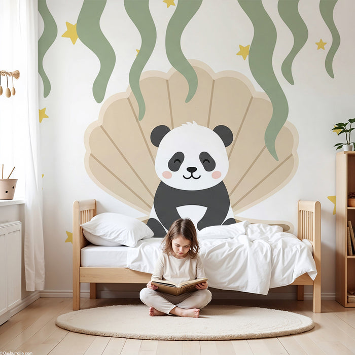 Papier peint chambre bébé | Panda mignon dans une coquille