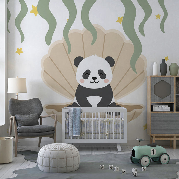 Papier peint chambre bébé | Panda mignon dans une coquille