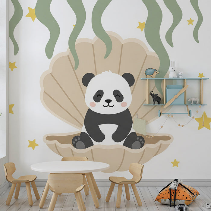 Papier peint chambre bébé | Panda mignon dans une coquille