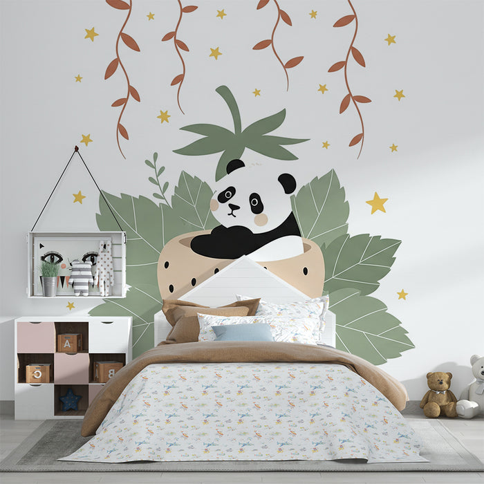 Papier peint chambre bébé | Panda mignon dans une fraise