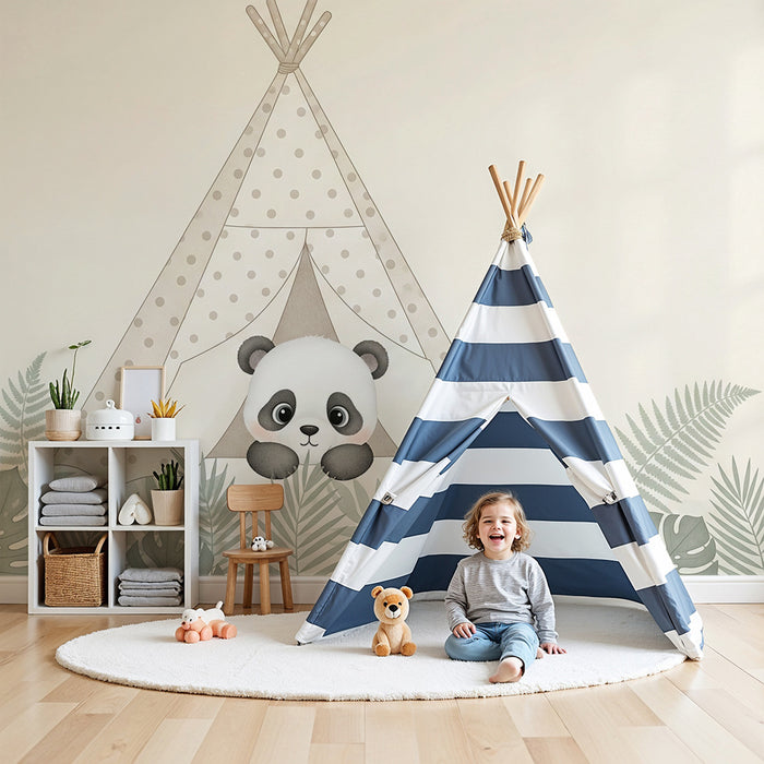 Papier peint chambre bébé | Panda mignon dans une tente
