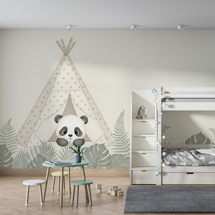 Papier peint chambre bébé | Panda mignon dans une tente