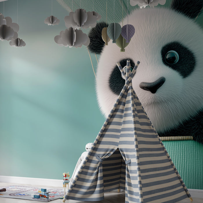 Tapeta dětského pokoje | Roztomilý panda na horkovzdušné balónu
