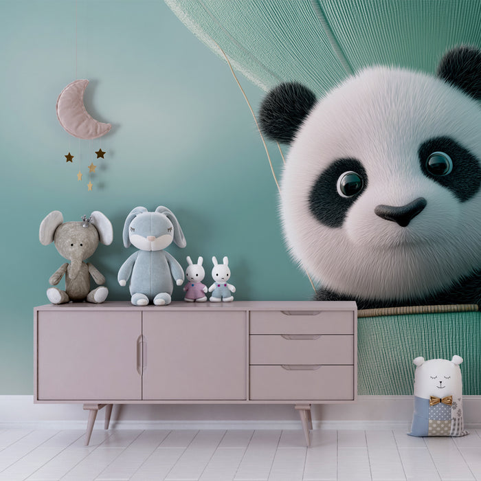 Tapeta dětského pokoje | Roztomilý panda na horkovzdušné balónu