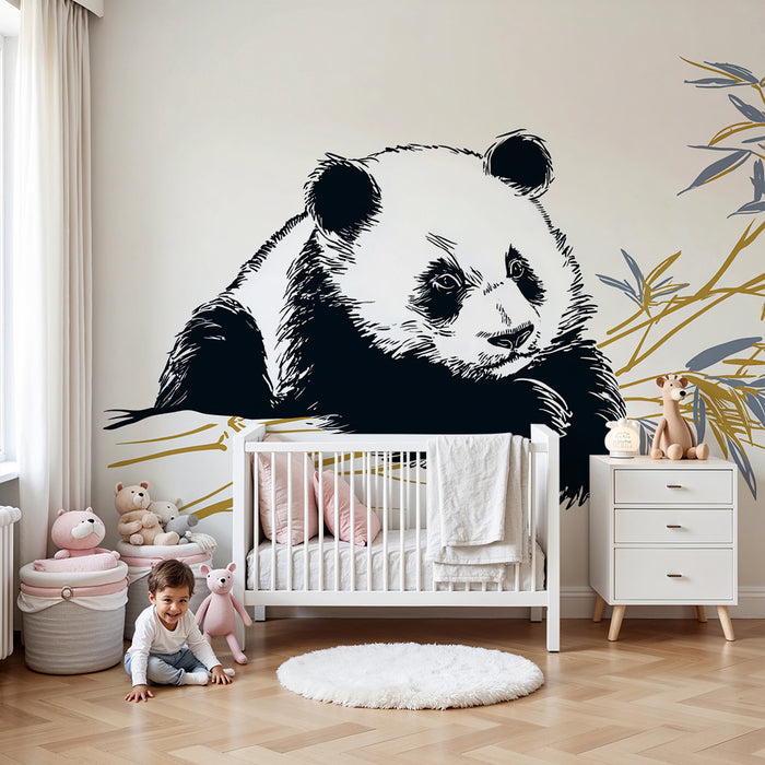 Carta da parati bambini | Panda carino circondato da delicati bambù