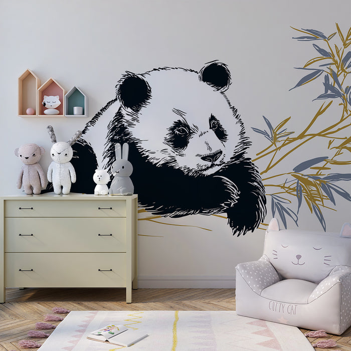 Carta da parati bambini | Panda carino circondato da delicati bambù