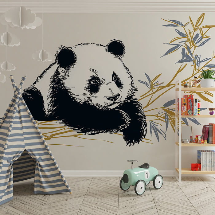 Carta da parati bambini | Panda carino circondato da delicati bambù