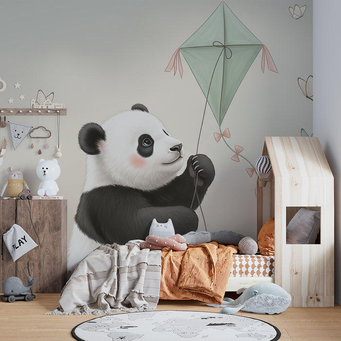 Papier peint chambre bébé | Panda mignon et cerf-volant