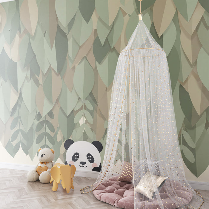 Lastenhuoneen tapetti | Söpö panda ja rauhoittava lehtikuvio