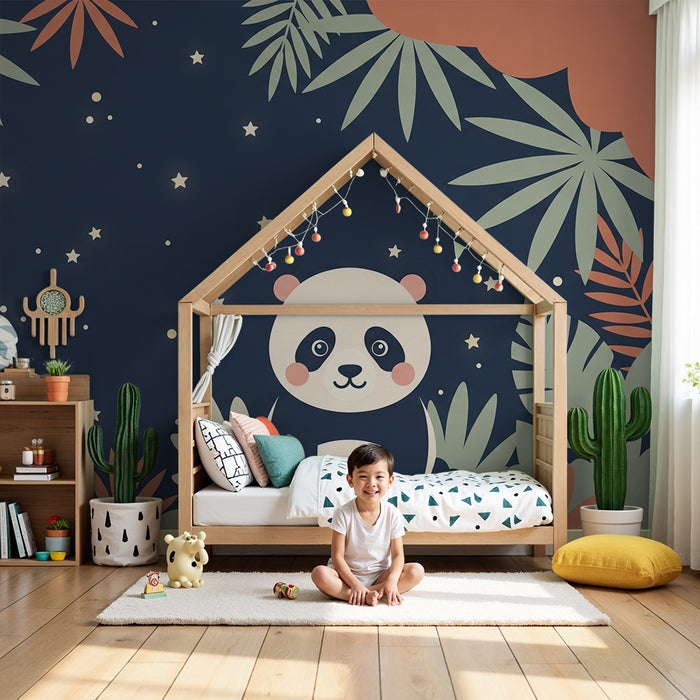 Babyzimmer Tapete | Niedlicher Panda unter den Sternen