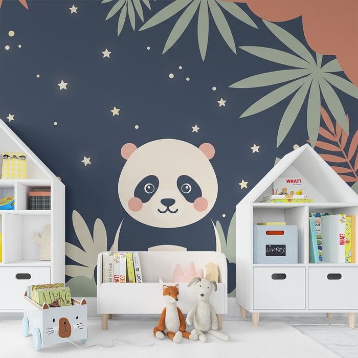 Babyzimmer Tapete | Niedlicher Panda unter den Sternen