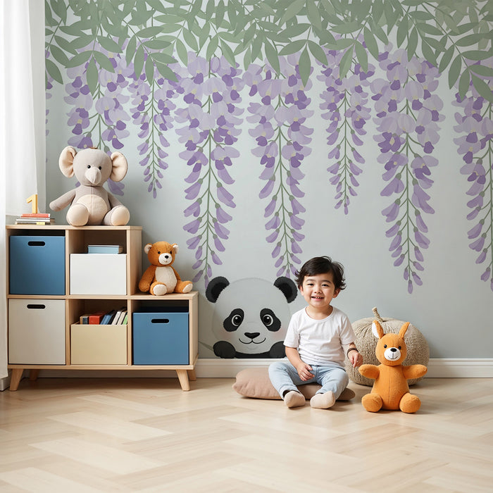 Barntapet | Söt panda under blåregn