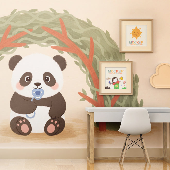 Papier peint chambre bébé | Panda mignon sous un abri naturel