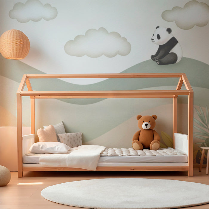 Papier peint chambre bébé | Panda mignon sur des collines douces