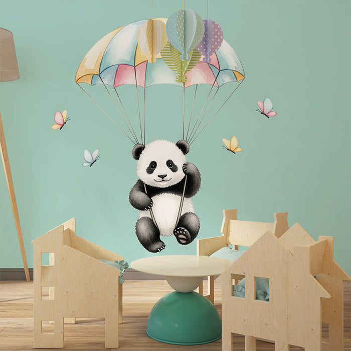 Papier peint chambre bébé | Panda pétillant en parachute
